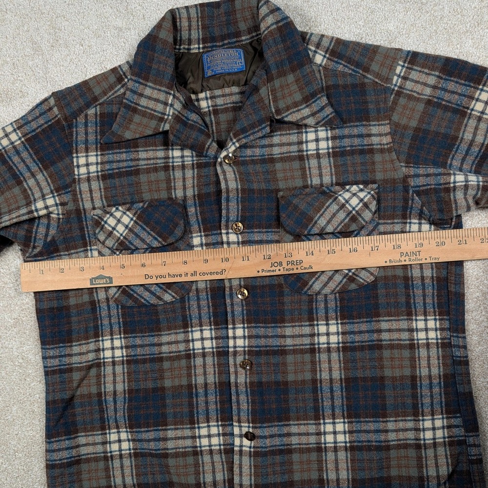 Vintage Pendleton Board Shirt Jacket Womens Large Brown Plaid Wool USA 80s HOLES - Picture 7 of 12